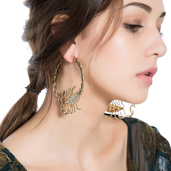 

lufang 2020 fashion scorpion drop earrings statement bohemia flower big punk ethnic vintage long crystal earrings women jewelry, Golden