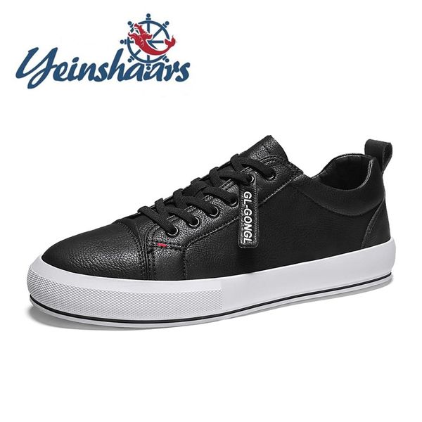 

new mens sneakers casual leather shoes men 2020 trend fashion footwear walking shoes lace-up outdoor sneakers, Black