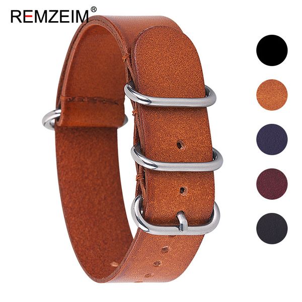 

new crazy horse leather nato strap 18 20 22 24mm zulu strap vintage first layer cow leather watch band with four rings buckle, Black;brown