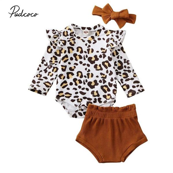 

2020 new baby clothes 0-24m leopard ruffle bodsuit + pp shorts newborn infant baby girl 3pcs spring new outfits children set, White
