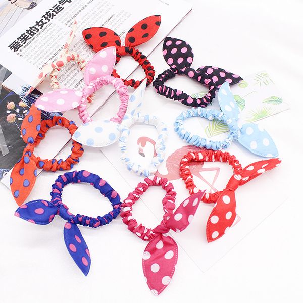 

100pcs ears hair tie ring polka dot elastic hair band hairbands rubber scrunchy ponytail holder girls rope headwear