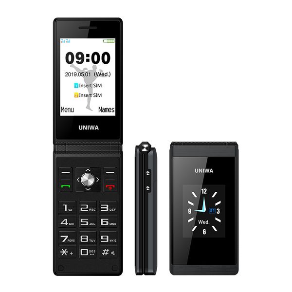 Telefoni cellulari originali UNIWA X28 Luxury Business Flip Phone GSM Big Push-Button Old Man Mobile Dual Sim Bluetooth FM Radio Cellulare sbloccato
