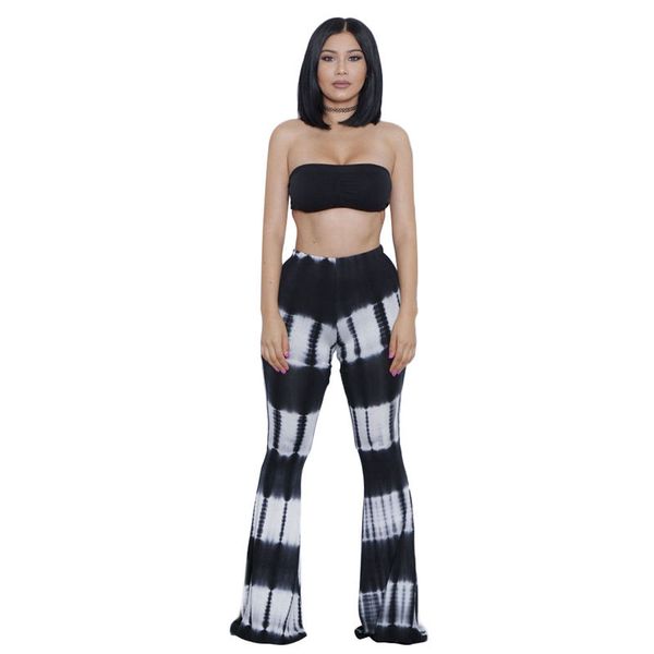 

two piece dress women summer fashion tie dye sleeveless two-piece casual clothing set crop bell-bottom pants j1-1 s, White