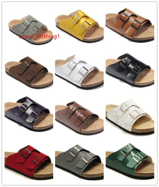 

18 colors men women zurich flat heel sandals with buckle wholesale summer beach casual flip flops genuine leather slippers