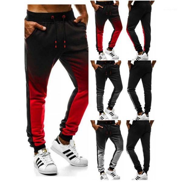 

pants men casual fitness sportswear trousers plus size joggers sweatpants skinny pants gyms workout male cotton track colorblock color, Black