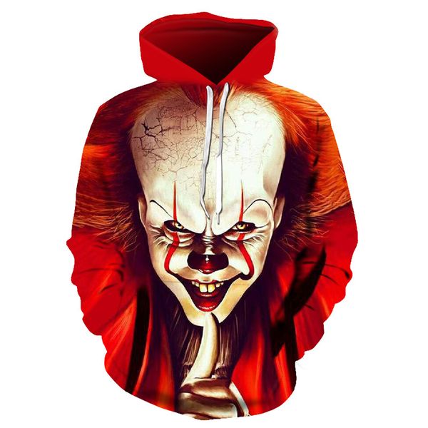 

новый фильм ужасов the pennywise it clown стивена кинга это толстовка фильм ужасов hoodie halloween party hip hop street костюм, Black
