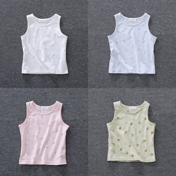 

summer vest home 2020 children's hollowed-out thin cotton full-print lemon vest girls and boys home sleeveless top, Blue