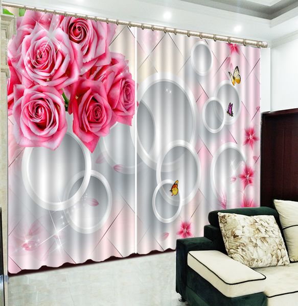 

3d curtain fantasy pink rose butterfly flying customized curtains practical beautiful blackout curtains