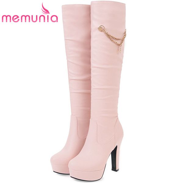 

memunia slip-on womens boots in autumn winter high heels shoes woman knee high boots fashion sweet platform big size 34-45, Black