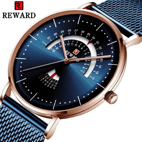 

brand reward blue men watch genuine leather 30m waterproof male wristwatches with date high quality, Slivery;brown