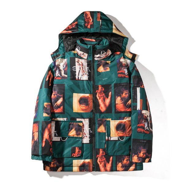 

зимняя куртка с капюшоном пальто мужчины корейский стиль хип-хоп увеличенные проложенные хлопок ветровки куртки lover ветровка мужчины зимне, Black