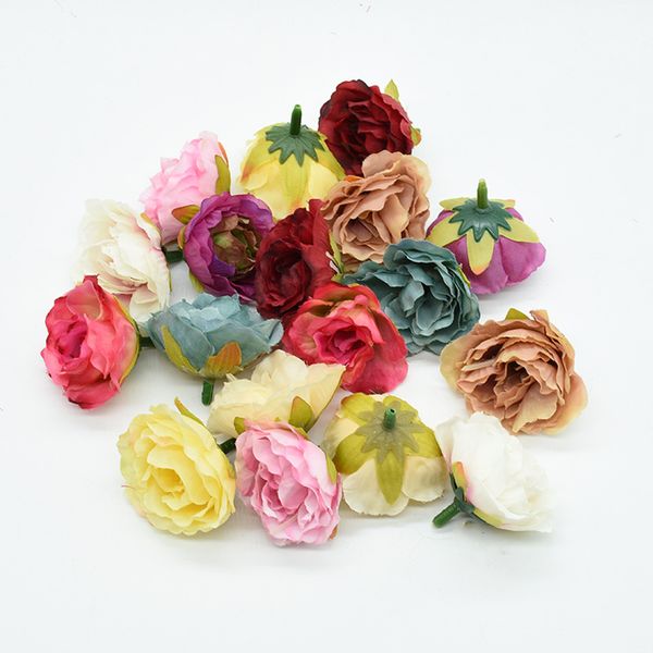 

4cm artificial flowers silk roses for christmas wreath home wedding new year decor bridal accessories clearance fake flower wall