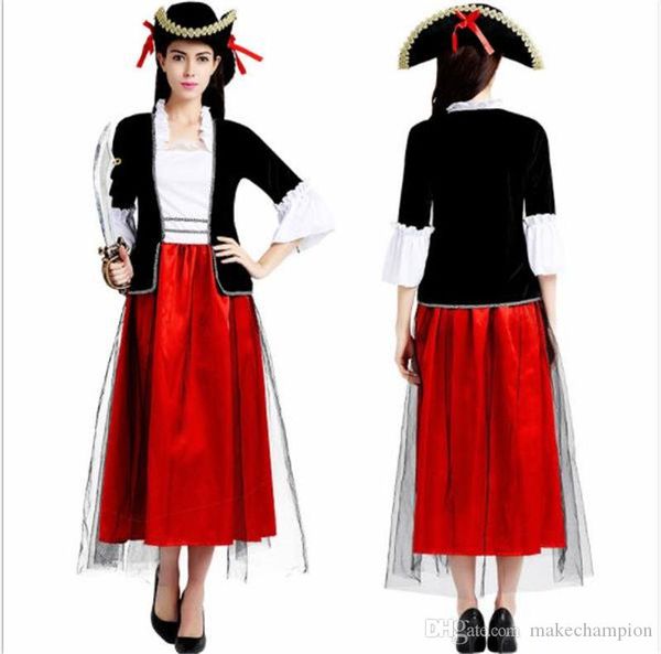 

pirate womens sets costumes cosplay halloween dress props size stagewear, Black;red
