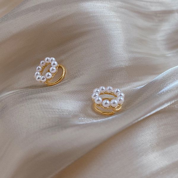 

mengjiqiao korean elegant cute metal simulated pearl ear clips for women fashion circle no piercing fake cartilage ear jewelry, Silver