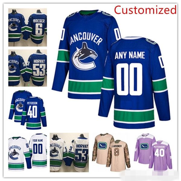 

Custom Men Women Youth Vancouver Elias Pettersson Bo Horvat Brock Boeser Jay Beagle Troy Stecher Antoine Roussel Canucks Hockey Jerseys