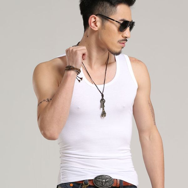 

2020 men's vest pure cotton breathable men's vest summer new style sports healthy beauty tight, Black;white