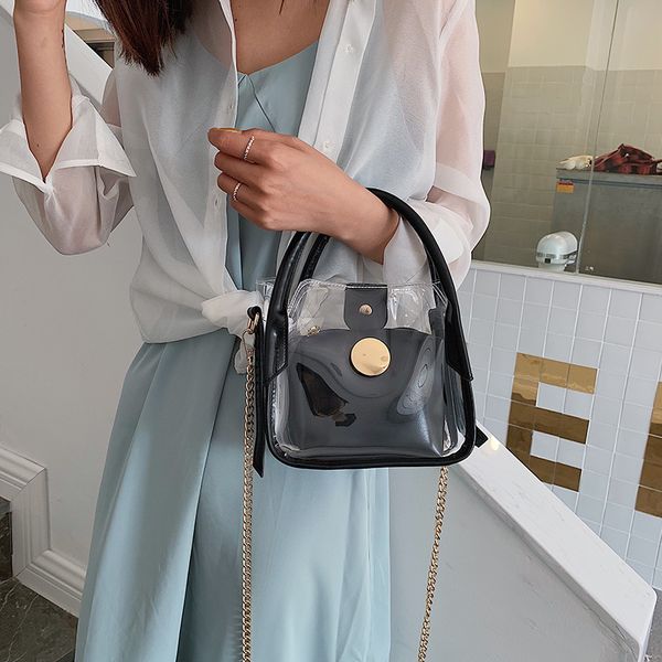 

handbag handbag female transparent black white green yellow hand-held shoulder bag
