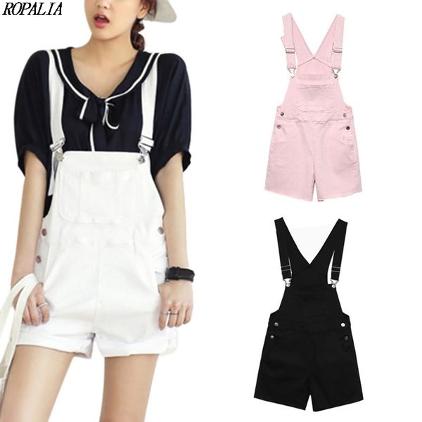 

casual straps denim pockets straps shorts sweet style women shorts casual loose overalls dropshipping, White;black