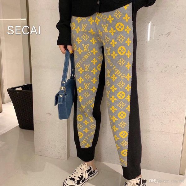 

распродажа женские брюки осень мода спортивные повседневные брюки пэчворк свободная талия и нога harun брюки, Black;white