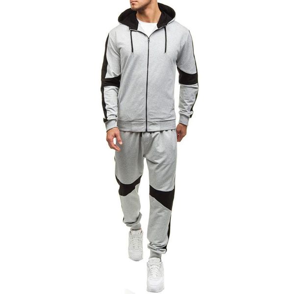 

hooded sweatshirts sport suits men sport zip coat jacket elastic trousers pants casual two piece set sport-wear new clothing, Black;blue