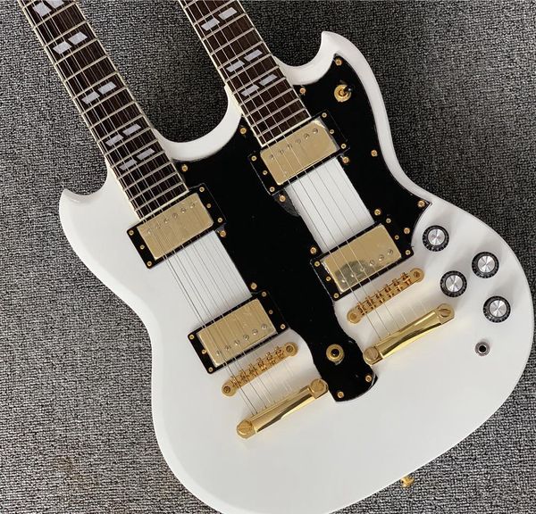 12 6 Saiten 1275 Doppelhals-E-Gitarre, weiß, Gold-Hardware, Tuilp-Mechaniken