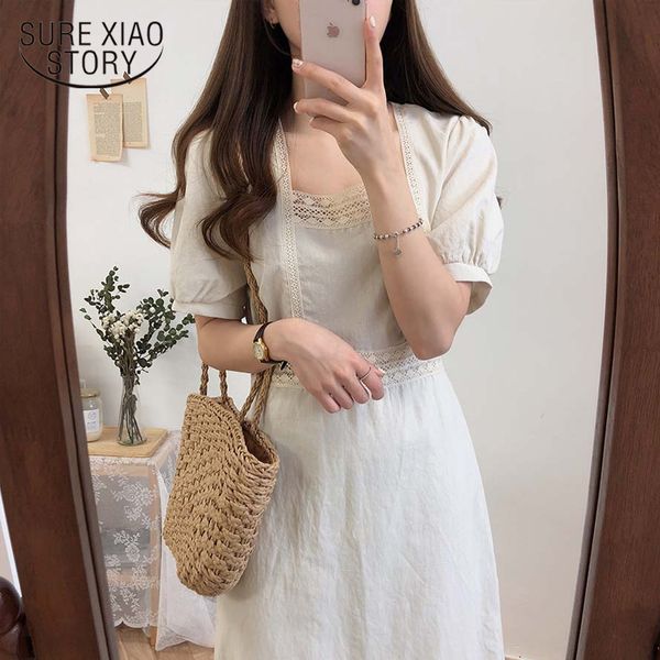 

2020 vintage maxi dress vestidos cotton and linen summer dress korean solid short sleeve medium-length dresses women 8943 50, Black;gray
