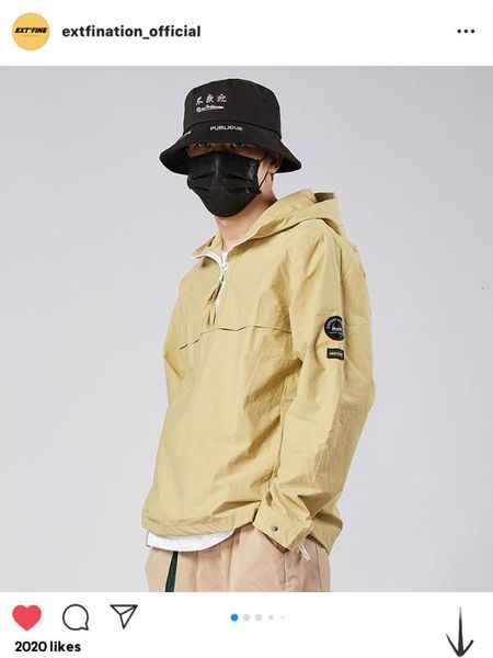 

extfination / хип-хоп сафари стиль свободные толстовки с капюшоном для мужчин корейская уличная одежда человек пуловер толстовки повседневны, Black