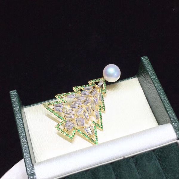 

christmas tree brooch pin mountings findings settings base parts fittings women accessories for akoya edison pearls beads, Blue;slivery