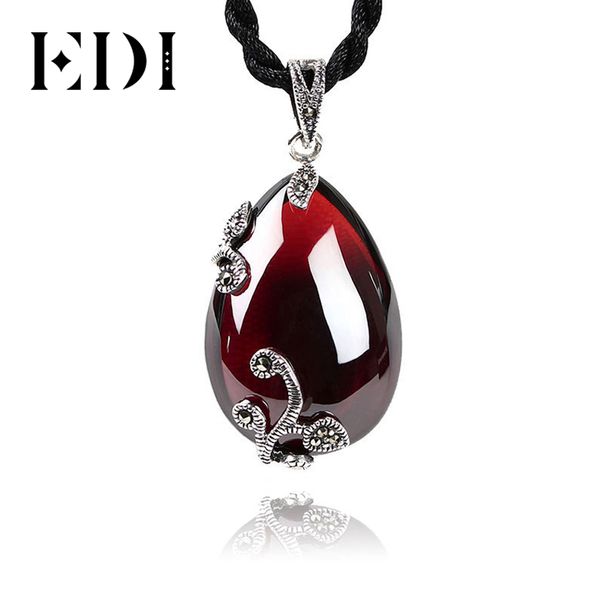

edi red garnet gemstone 925 sterling silver pendants necklace for women flower shape bijoux fine jewelry