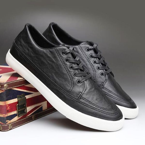 

brand new men shoes fashion lace up man leather casual shoes men cool loafers flat shoes, Black