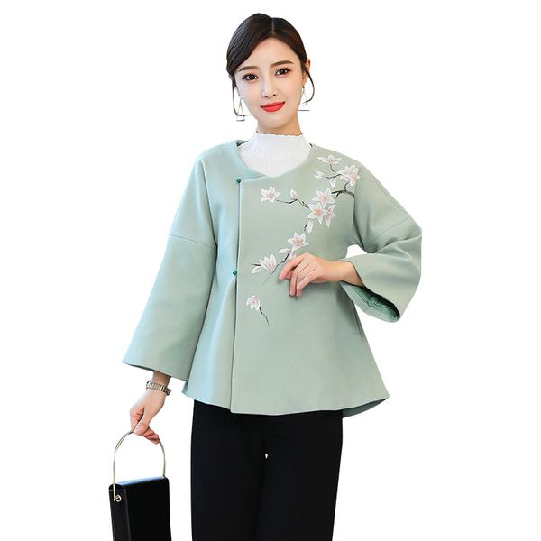 

new vintage improved chinese season outfit national zen wind coat service coats outerwear pink green 1563, Black