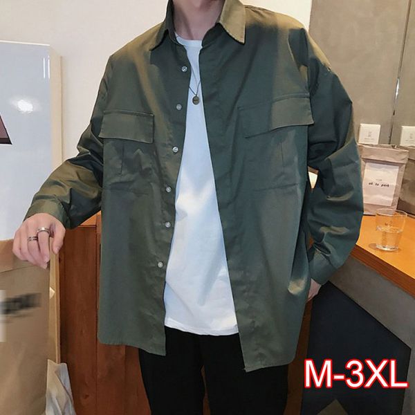 

2020 spring summer korean pocket designed thin oversize men's black white casual shirt blouse, White;black