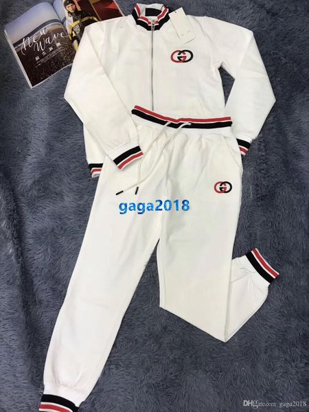 

high end women girls activewear set куртка вышивка блокирующая толстовка с длинным рукавом бег трусцой брюки леггинсы брюки мода спортивный, White