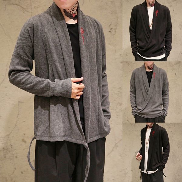 

men's style knitted embroidered cardigan large-size comfortable autumn winter hiking mountaineering jacket solid-color coat, Black;red