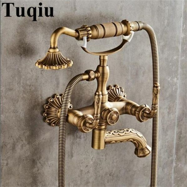 

bathroom bathtub faucets wall mounted antique brass carved dual handle bathtub faucet with handheld shower bath shower faucets