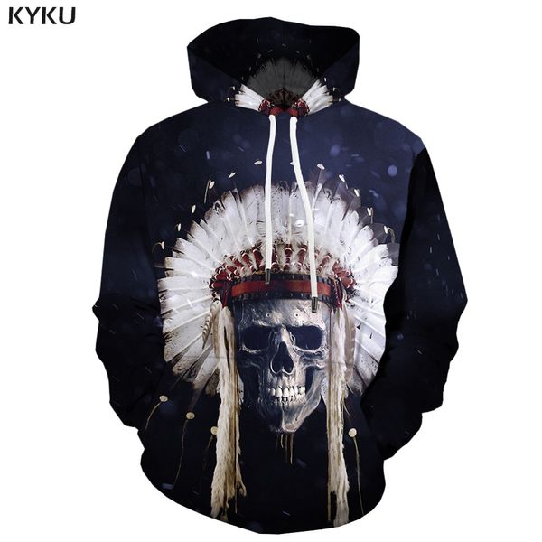 

3d hoodies skull sweatshirts men indian sweatshirt printed feather hooded casual america hoodie print cosplay hoody anime, Black