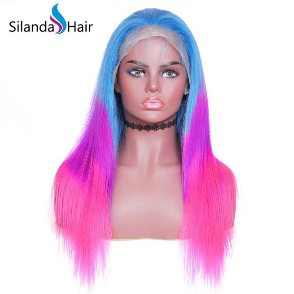 Silanda Hair Ombre Colored Light Blue Purple Pink Straight