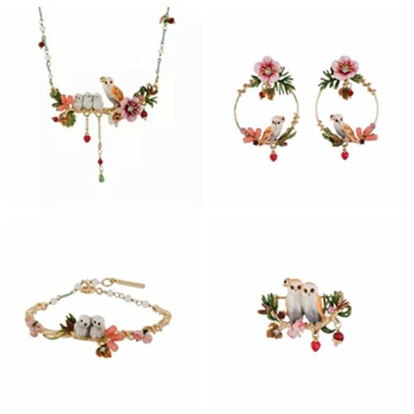 

2019 amybaby enamel glaze the moonlight snow owl babies and pink roses flower womens necklace jewelry, Silver