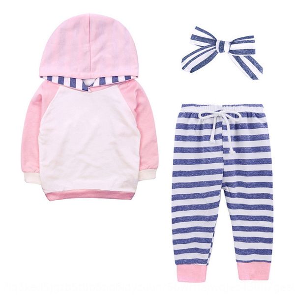 

hn9qj 2019 chinos suits for boys and girls and girls autumn children's suit infant hooded sweater striped casual trousers hair accessor