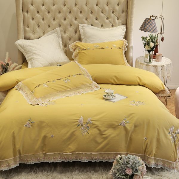 

lavender embroidery bedding set 4pcs 100% cotton home textile for new couples wedding bed article romantic lace quilt cover gift