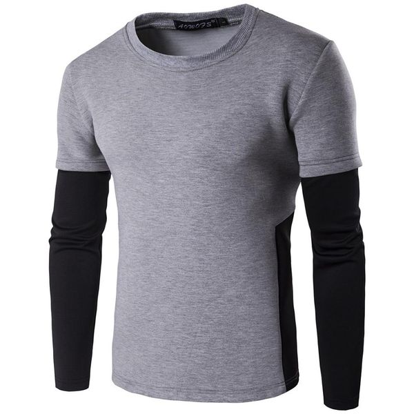 

men's 2017 fashion spring tide style leisure space cotton fake two-piece stitching pullover long sleeve jacket 2-color m-3xl, Black