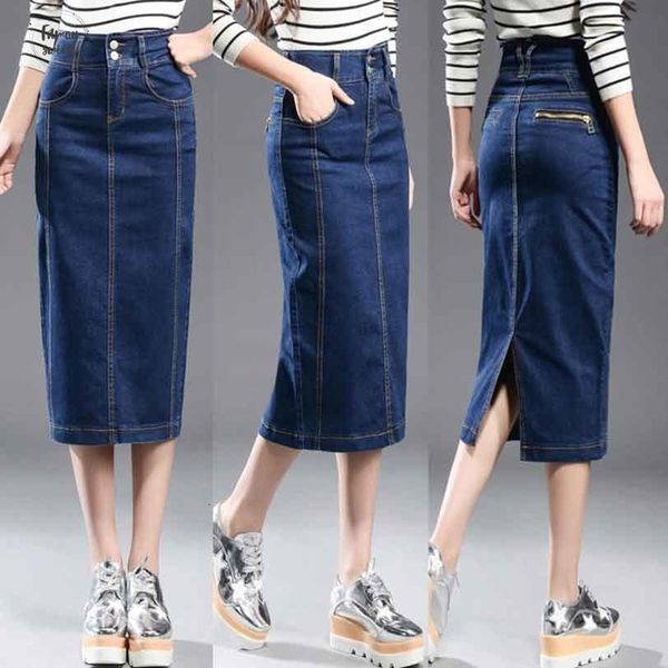 

denim new skirt women plus size high waist denim skirts patchwork stretch slim hip pencil jean skirt long 8xl, Black