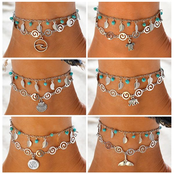 

hfarich bohemia anklets for women beads metal anklet bracelet femme trendy summer beach barefoot jewelry 2019, Red;blue