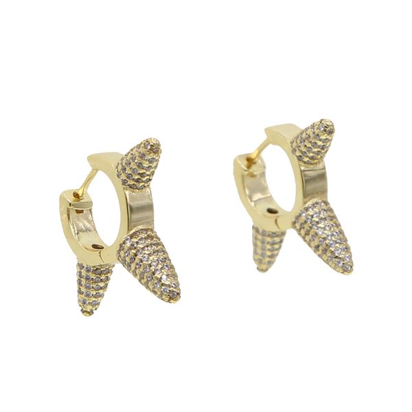 

2019 three spike punk style women earring round white clear cz hoop minimal delicate design gold filled jewelry, Golden;silver