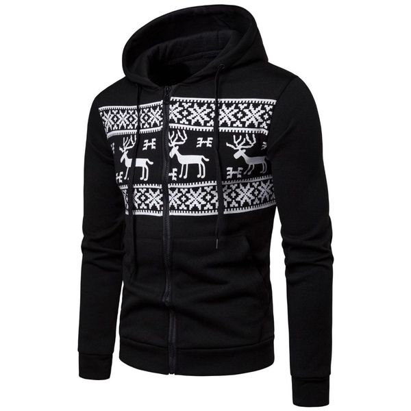 

2018 new style fashion men's autumn print winter hoodie with hat full zipper outwear jumper pocket, Black
