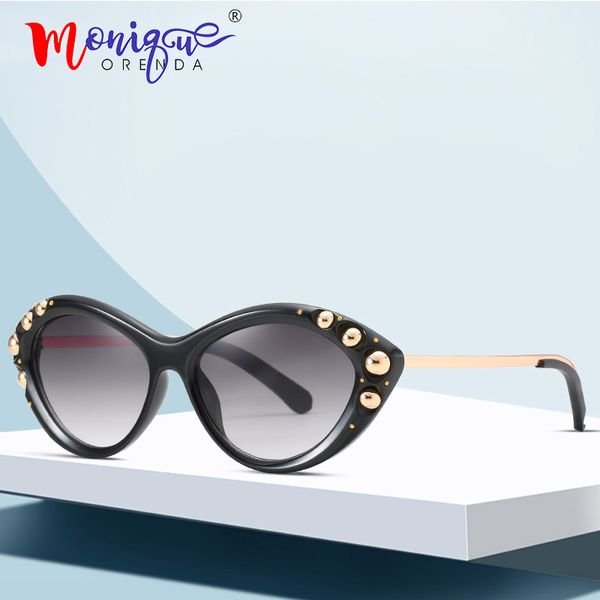 

vintage sunglasses women retro rivet ladies sun glasses for female diamond feminine eyewear for driving oculos, White;black