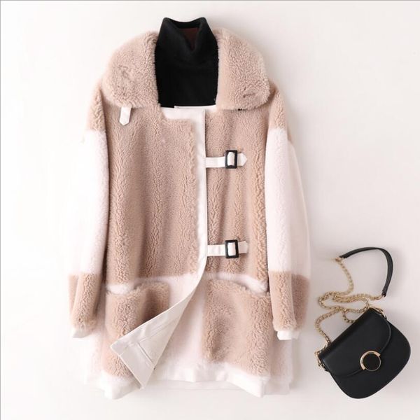 

winter coat women 2019 winter new casual sheep shear coat women's composite fur one mid-length faux fur, Black