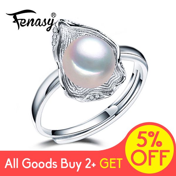 

fenasy freshwater pearl rings boho shell shape 925 sterling silver vintage ring for women wave jewelry cz cubic zirconia ring, Golden;silver