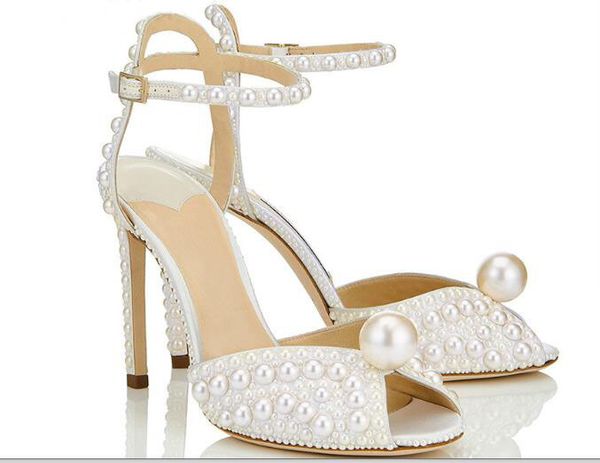

sweet beige pearl women shoes hollow fish mouth high heels wedding bridal shoes feminine stilleto sandals 34-41, Black