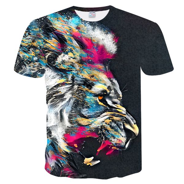 

dressing2020 2020 3d lion printed cool t-shirt men/women short sleeve summer tees t shirt fashion t-shirt man, White;black